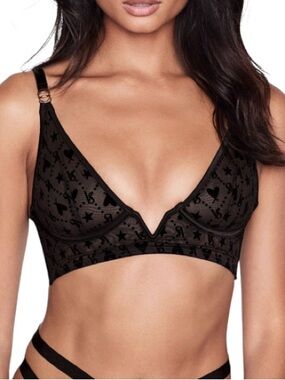Victoria Secret Luxe Lingerie Logo Mesh V Long Line Bralette